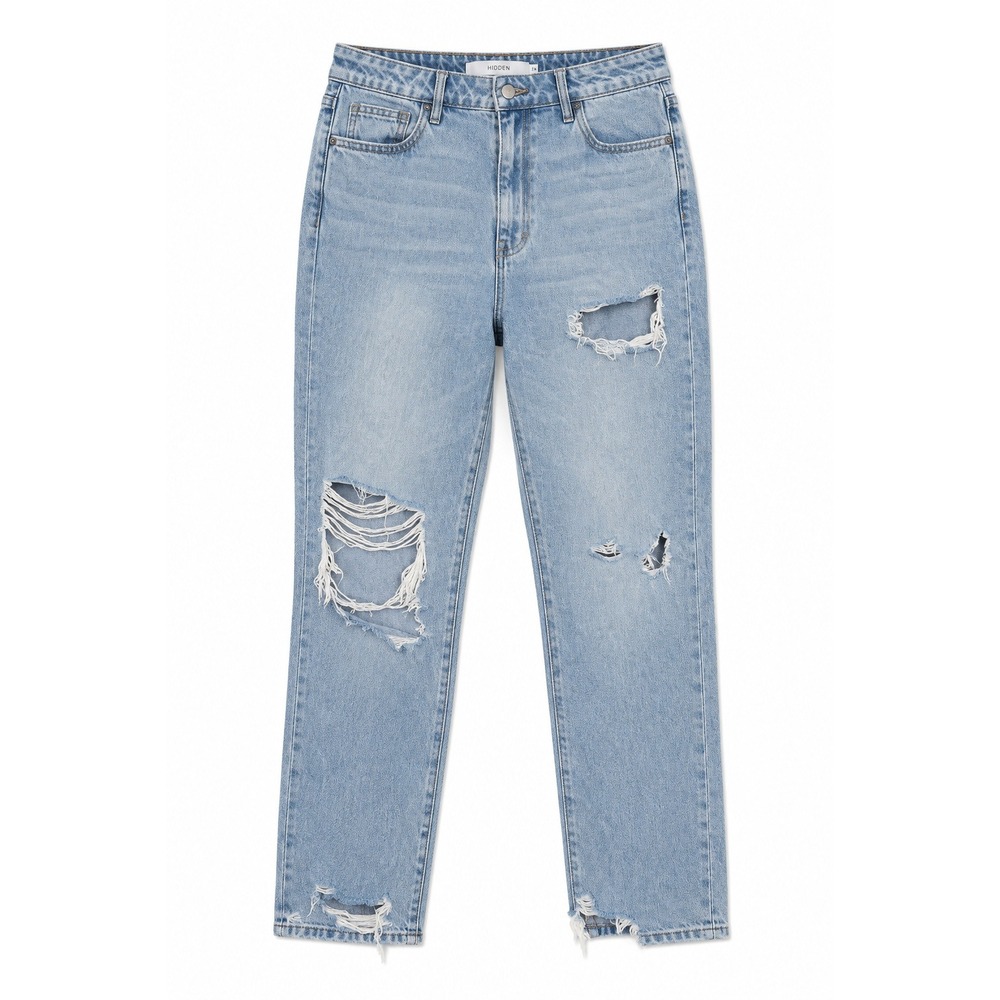 Hidden Jeans Tracey Distressed High Rise Straight Leg Ankle Blue Denim Size 28